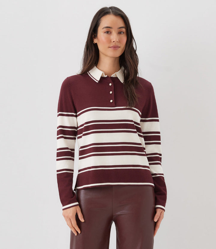 Petite Size Game Day Collared Stripe Sweater