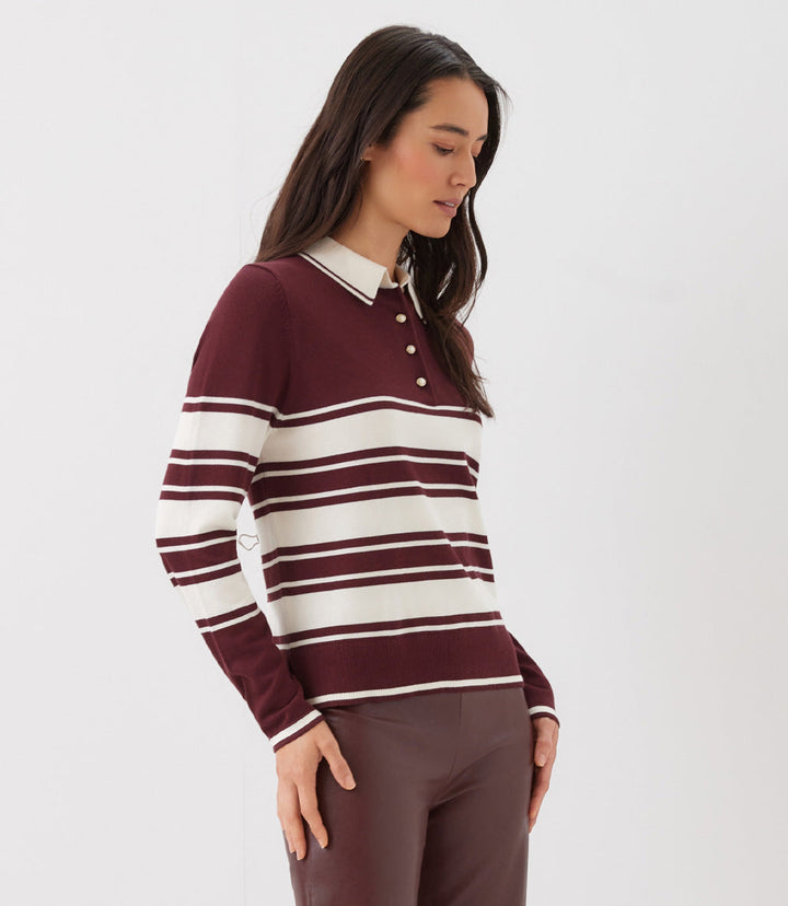 Petite Size Game Day Collared Stripe Sweater