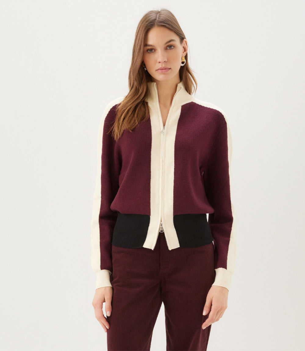 Petite Size Colorblock Zip-Up Cardigan Sweater