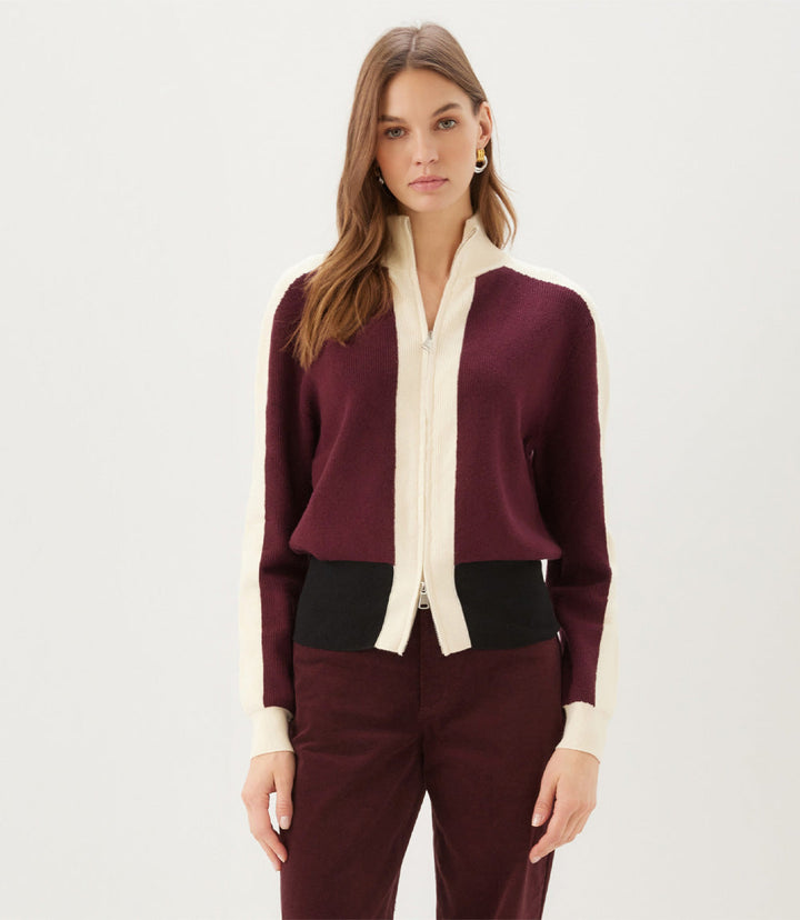 Petite Size Colorblock Zip-Up Cardigan Sweater