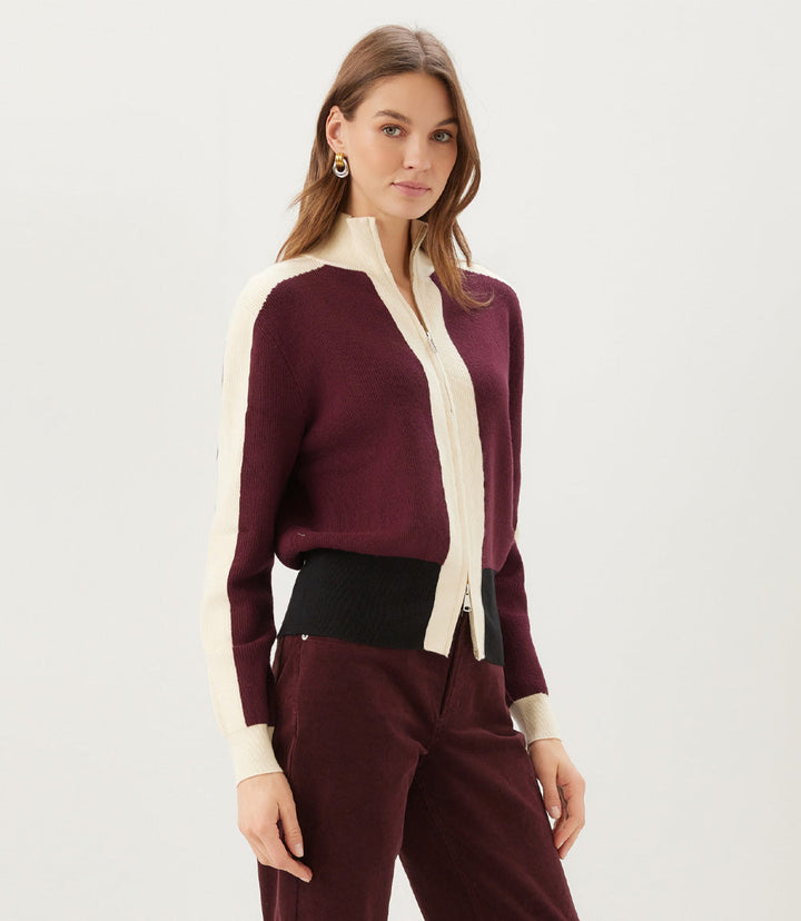 Petite Size Colorblock Zip-Up Cardigan Sweater