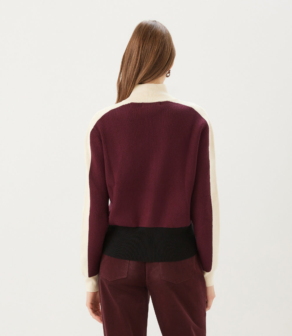 Petite Size Colorblock Zip-Up Cardigan Sweater