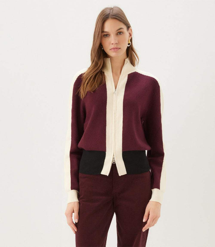 Colorblock Zip-Up Cardigan Sweater