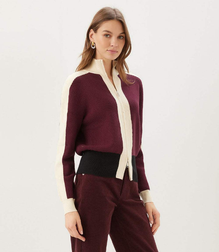 Colorblock Zip-Up Cardigan Sweater