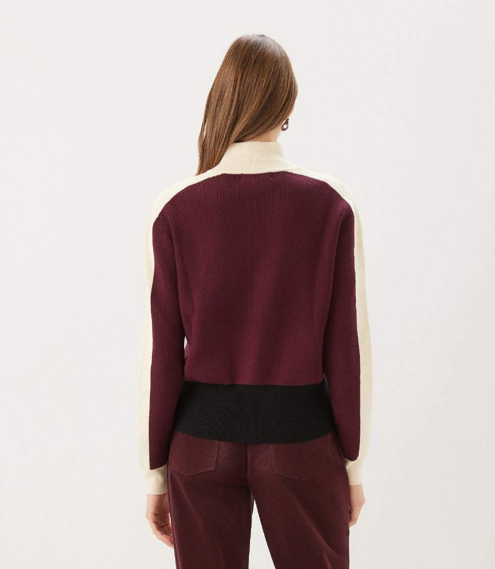 Colorblock Zip-Up Cardigan Sweater