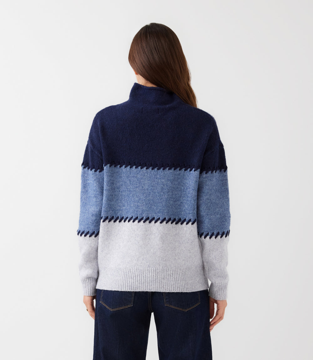 Contrast Stitch Mock Neck Colorblock Sweater