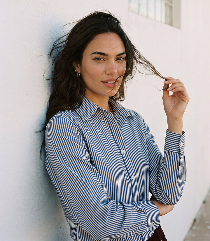 Stripe Long Sleeve Single Pocket Button-Up Shirt