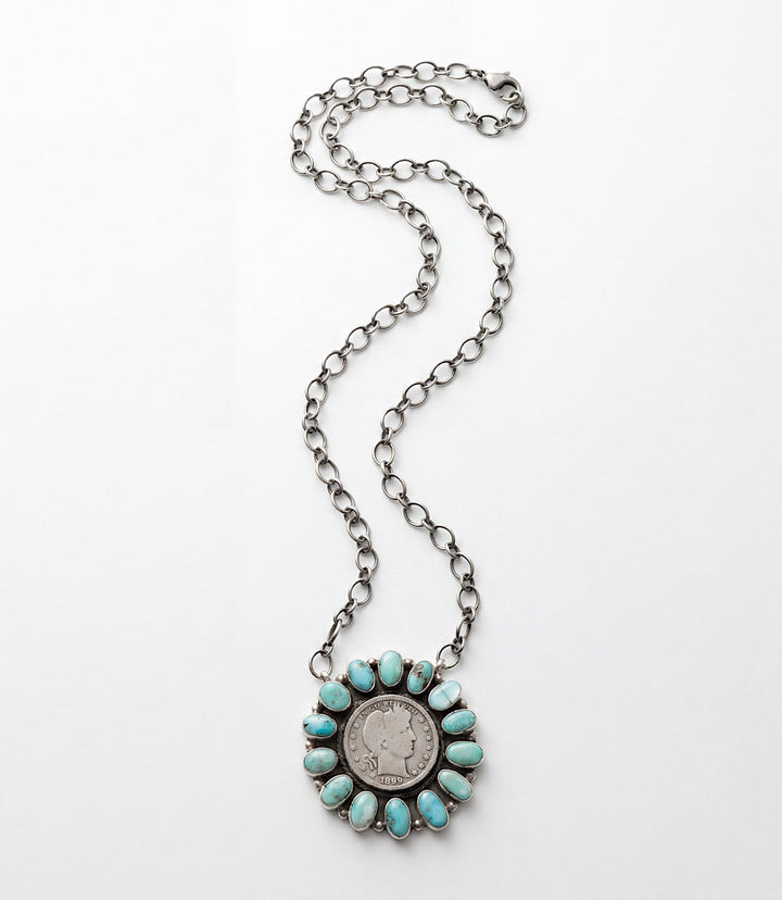 Turquoise Half Dollar Coin Pendant Necklace