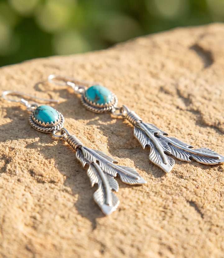 Kingman Turquoise Feather Dangle Earrings