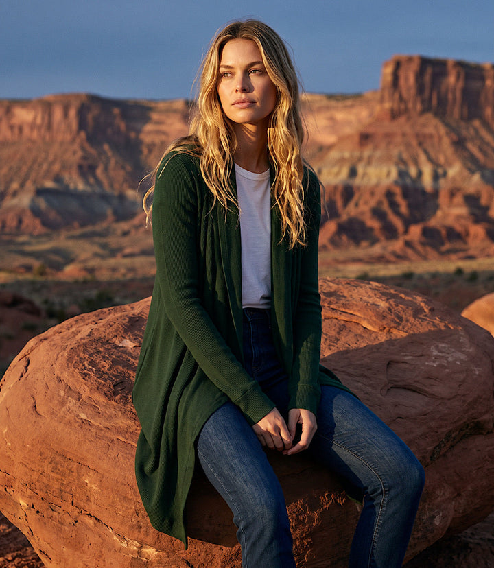Ribbed Drape Front Cardigan