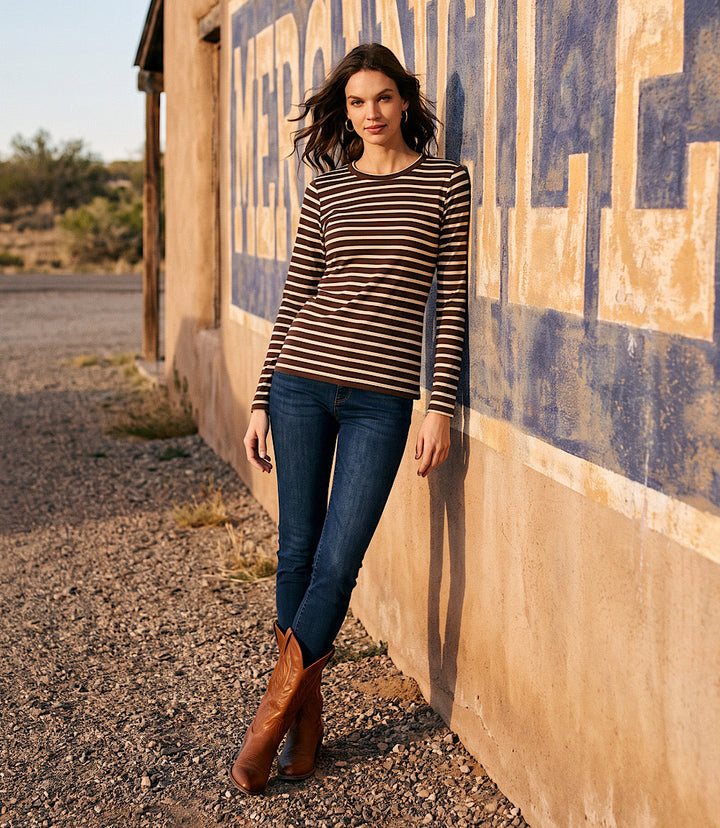 Stripe Long Sleeve Crewneck Top