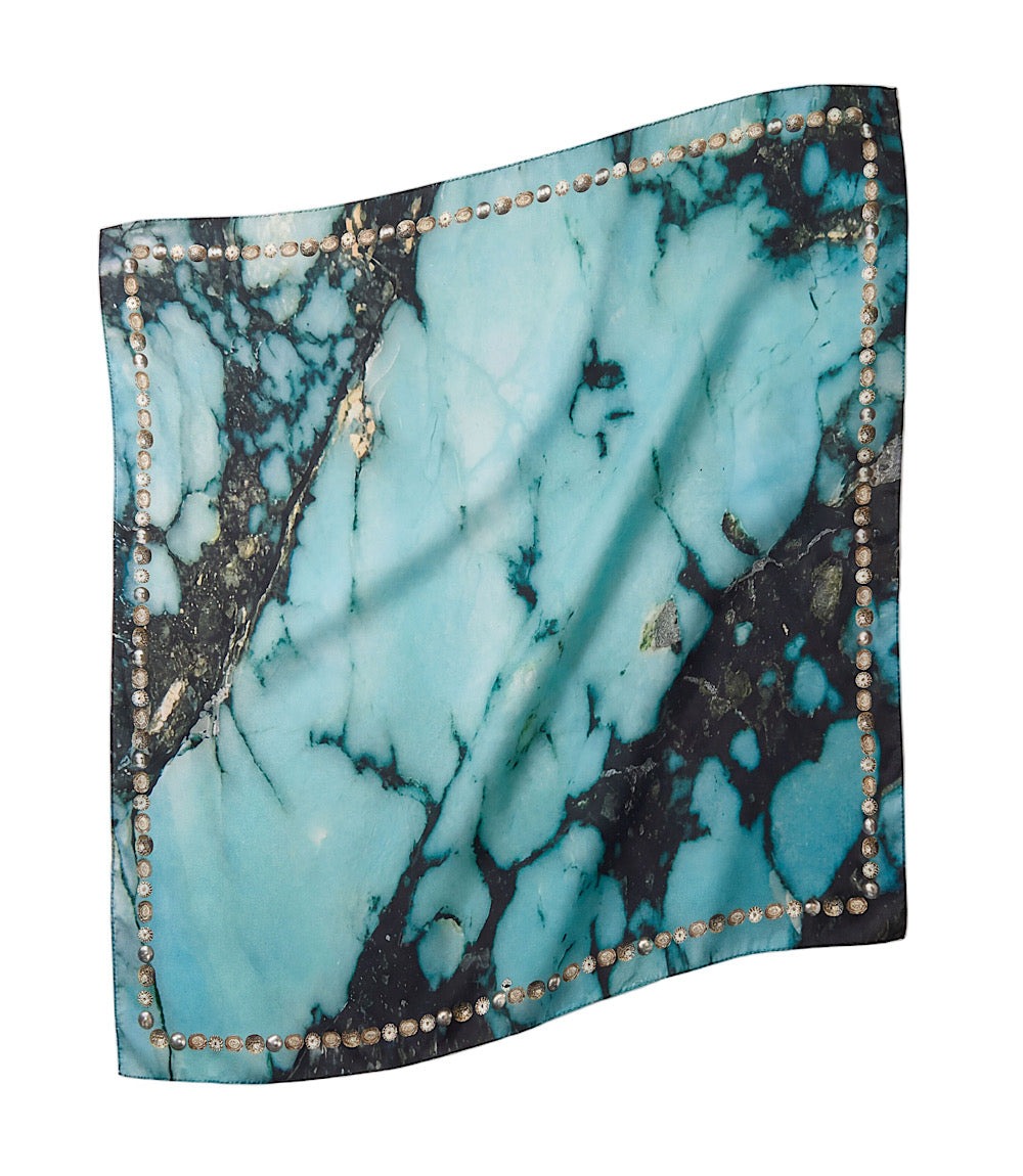 Kingman Turquoise Print Silk Scarf