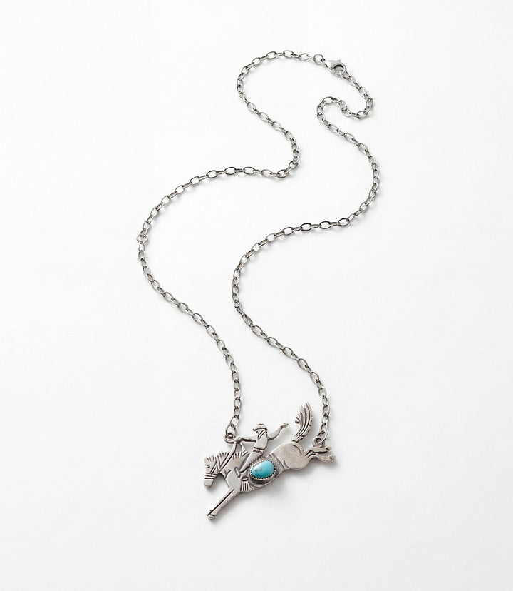 Bucking Bronco Sterling Silver Turquoise Necklace
