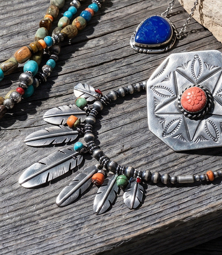 Multi Stone Feather Beaded Turquoise Necklace