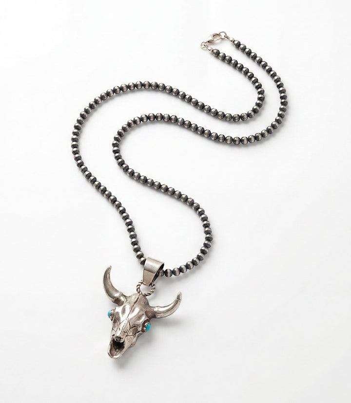 Sterling Silver Turquoise Bull Skull Necklace