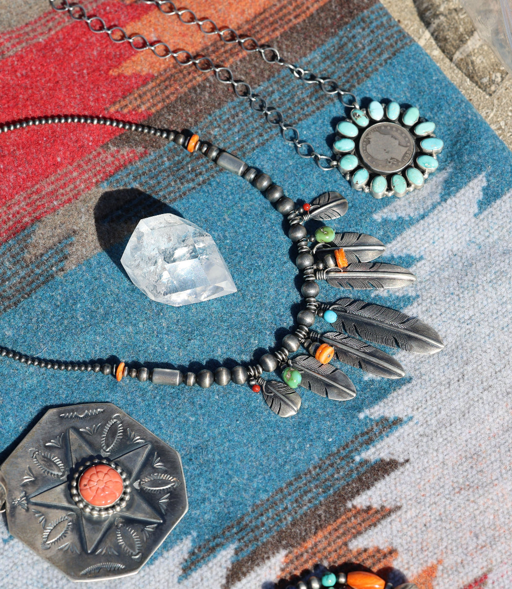 Multi Stone Feather Beaded Turquoise Necklace
