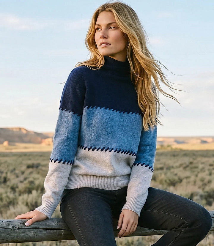 Contrast Stitch Mock Neck Colorblock Sweater