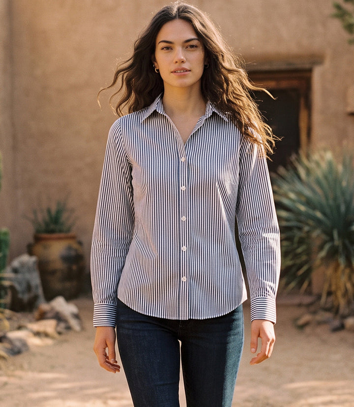 Stripe Long Sleeve Single Pocket Button-Up Shirt