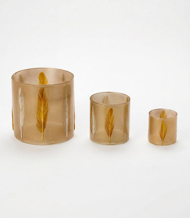 Feather Hurricane Candleholders, Set Of 3