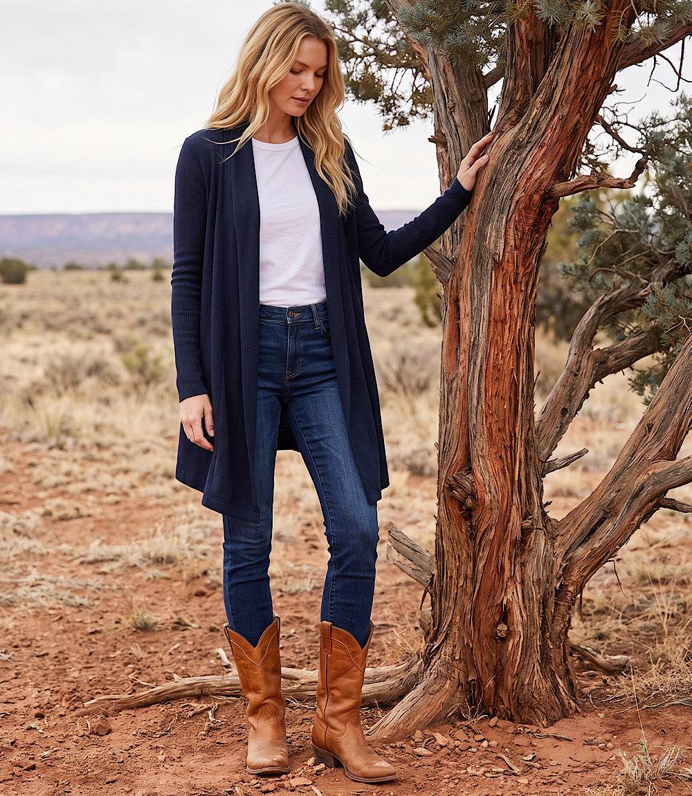 Ribbed Drape Front Cardigan