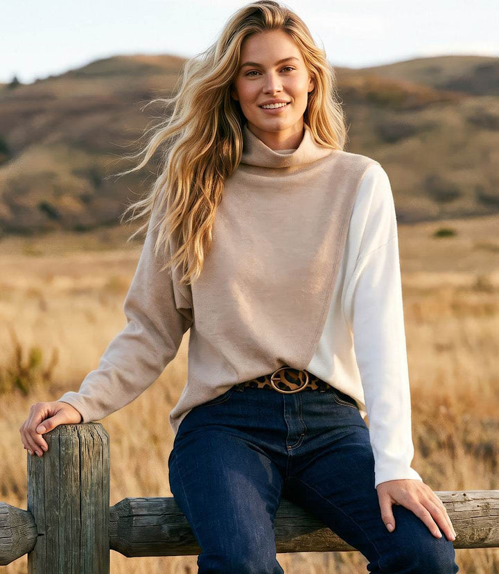 Long Sleeve Crossover Colorblock Top