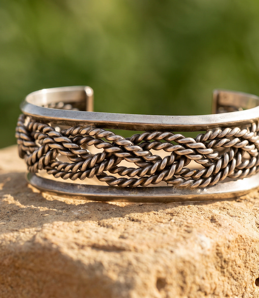 Vintage Braided Sterling Silver Cuff Bracelet