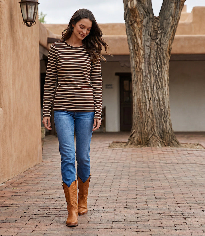 Petite Size Stripe Long Sleeve Crewneck Top