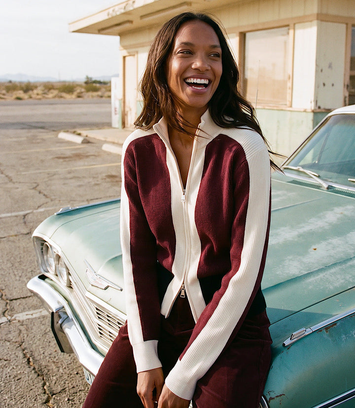 Petite Size Colorblock Zip-Up Cardigan Sweater
