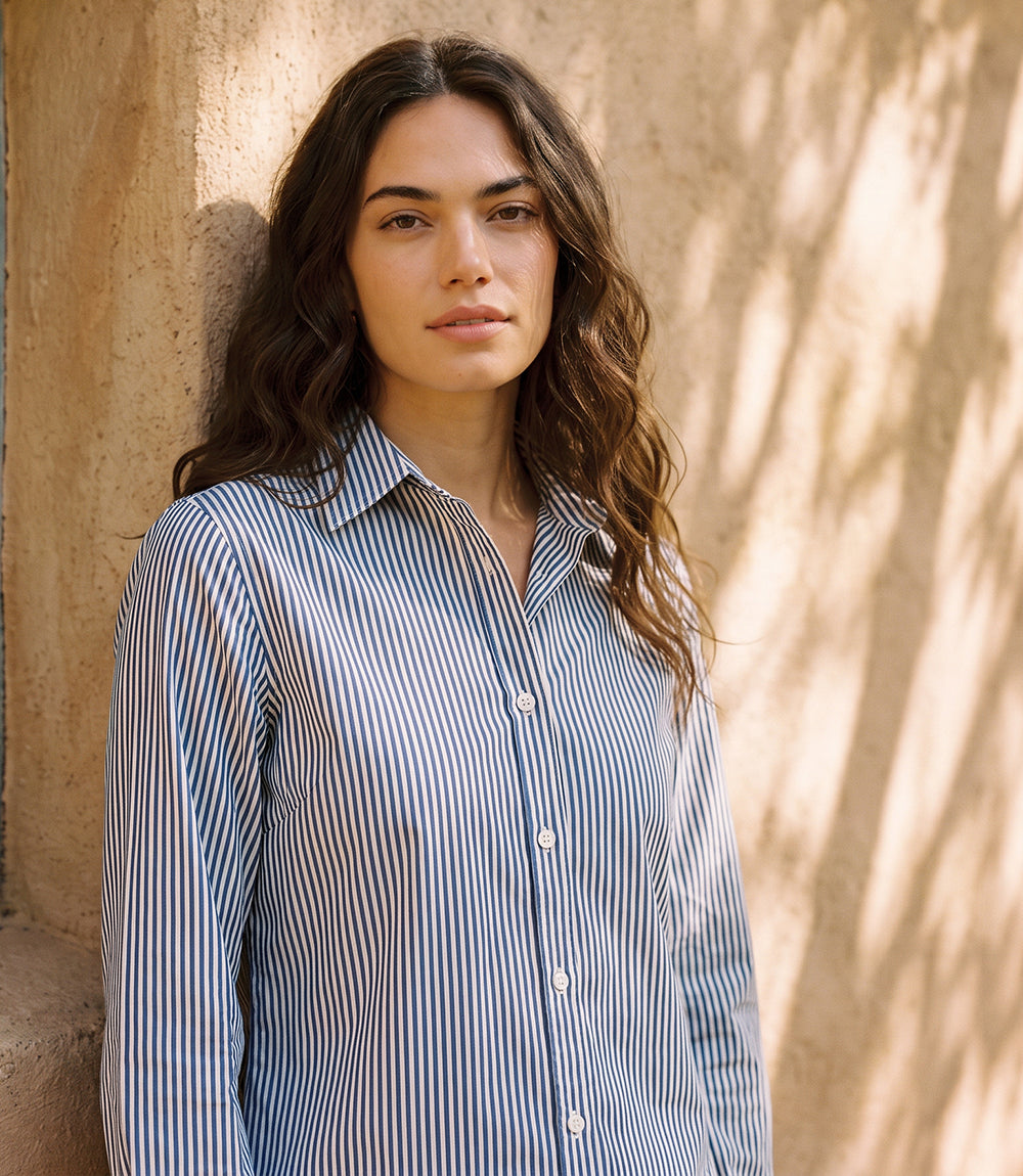 Stripe Long Sleeve Single Pocket Button-Up Shirt