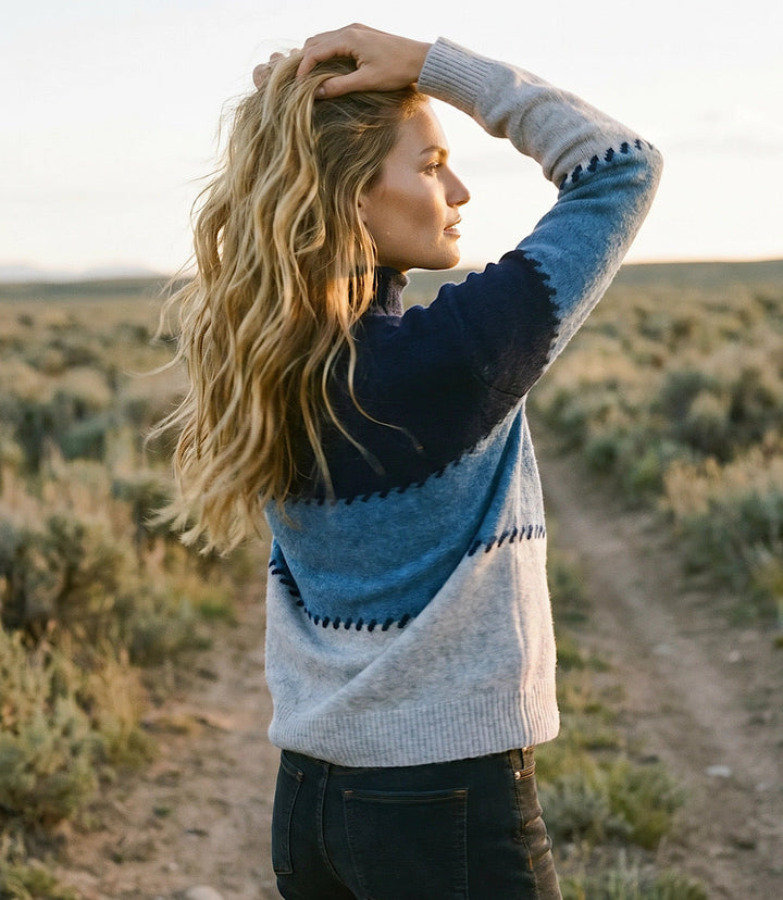 Contrast Stitch Mock Neck Colorblock Sweater