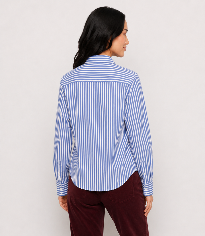 Stripe Long Sleeve Single Pocket Button-Up Shirt