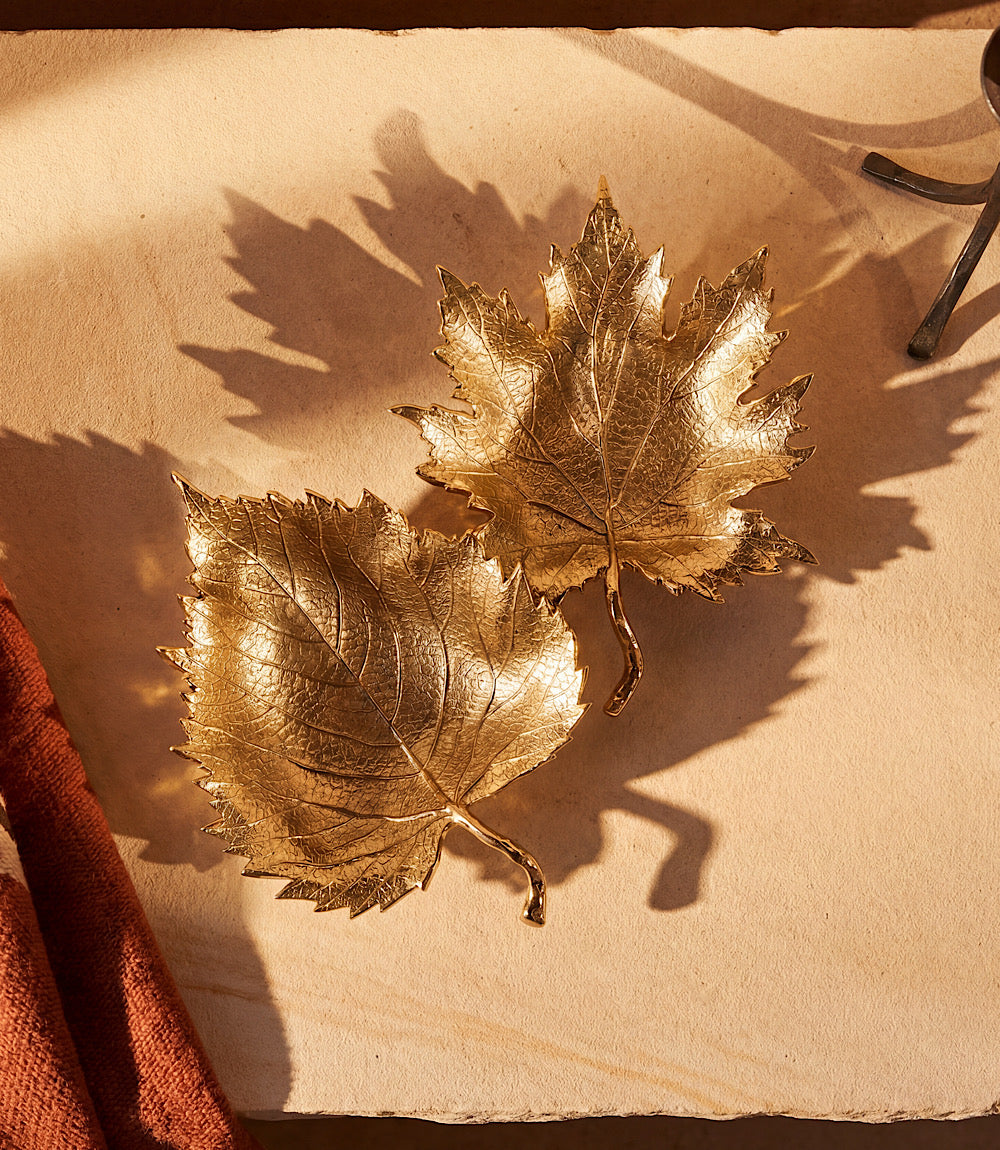 Golden Leaf Trays, Set Of 2
