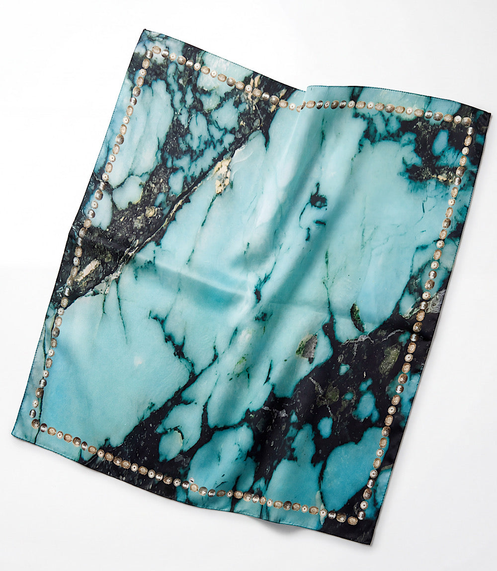 Kingman Turquoise Print Silk Scarf