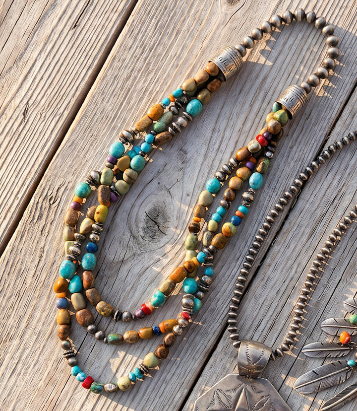 Beaded Multi Strand Turquoise Necklace