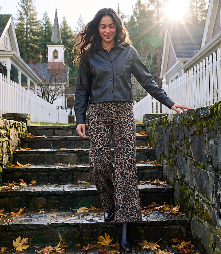 Faux Leather Long Sleeve Button-Up Shirt
