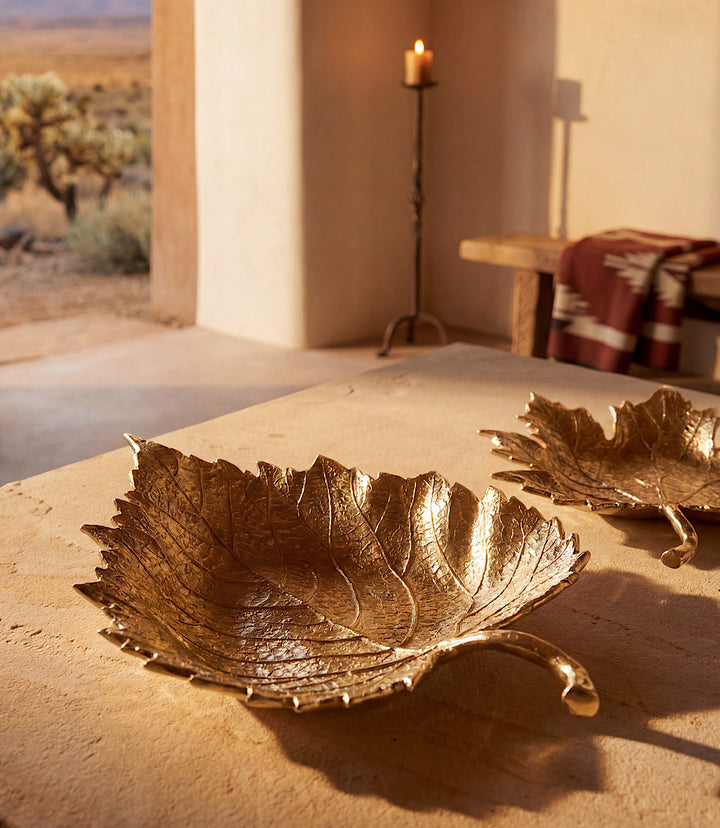 Golden Leaf Trays, Set Of 2