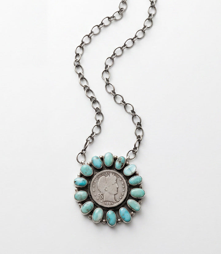 Turquoise Half Dollar Coin Pendant Necklace