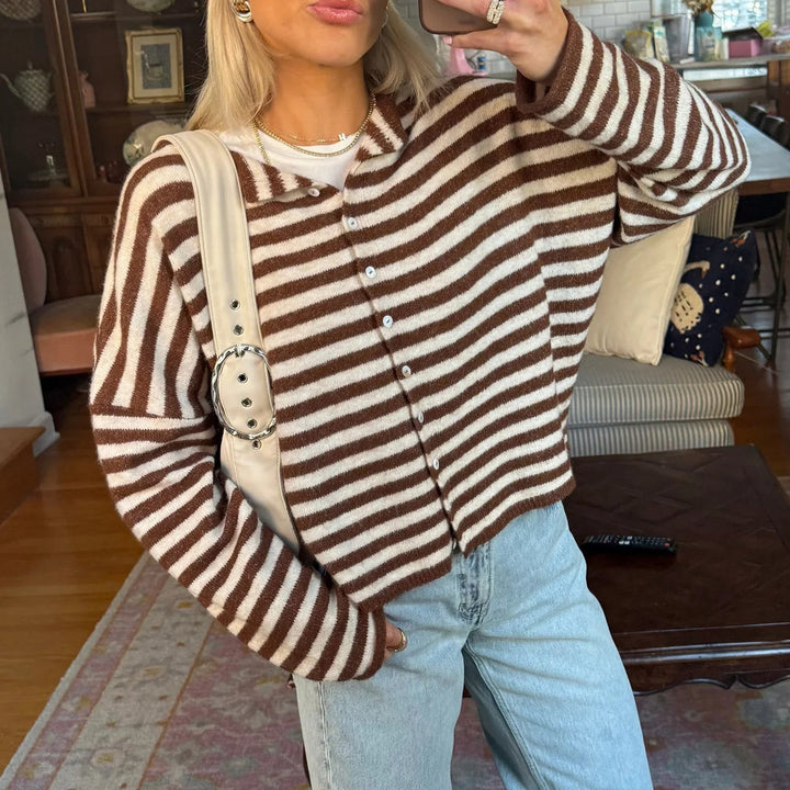 Abigail | Striped Cardigan Sweater with Button Front and Long Sleeves