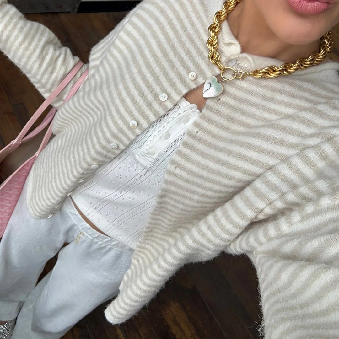 Abigail | Striped Cardigan Sweater with Button Front and Long Sleeves
