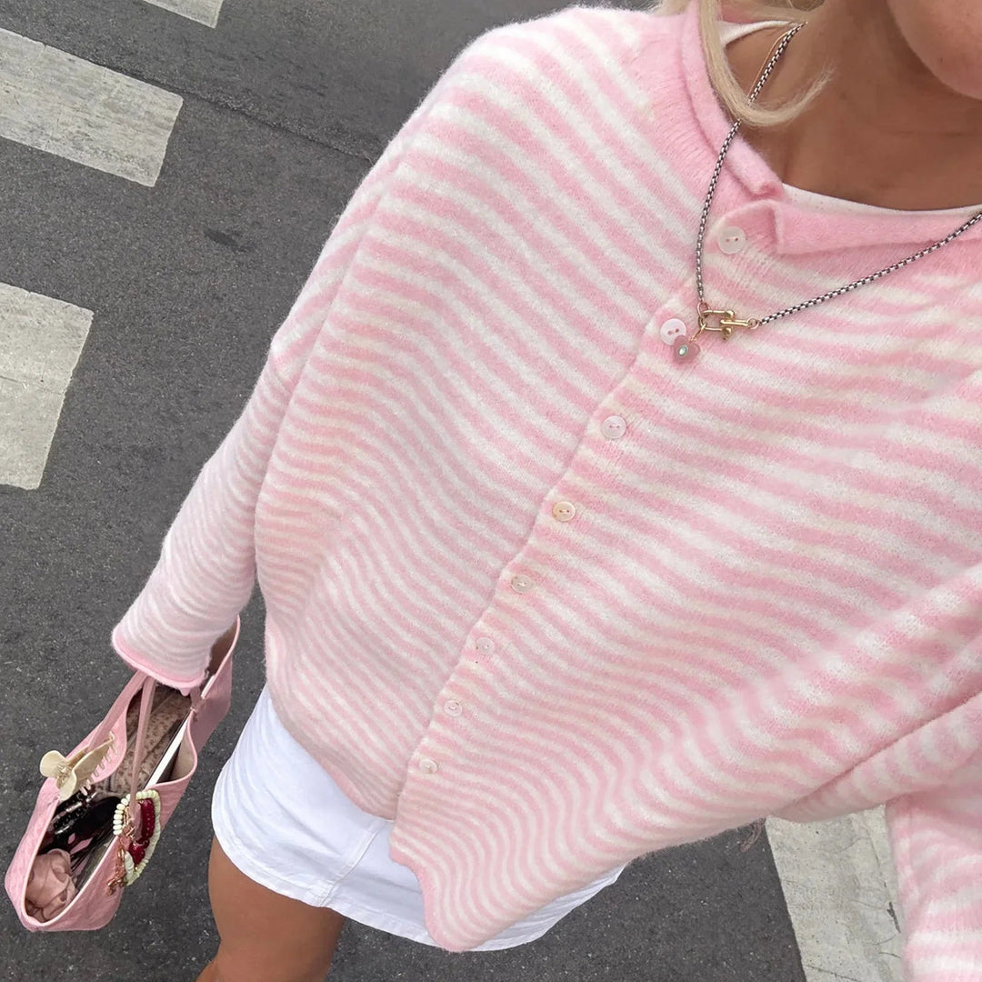 Abigail | Striped Cardigan Sweater with Button Front and Long Sleeves