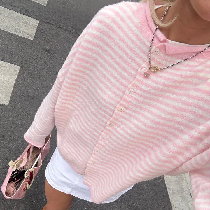 Abigail | Striped Cardigan Sweater with Button Front and Long Sleeves
