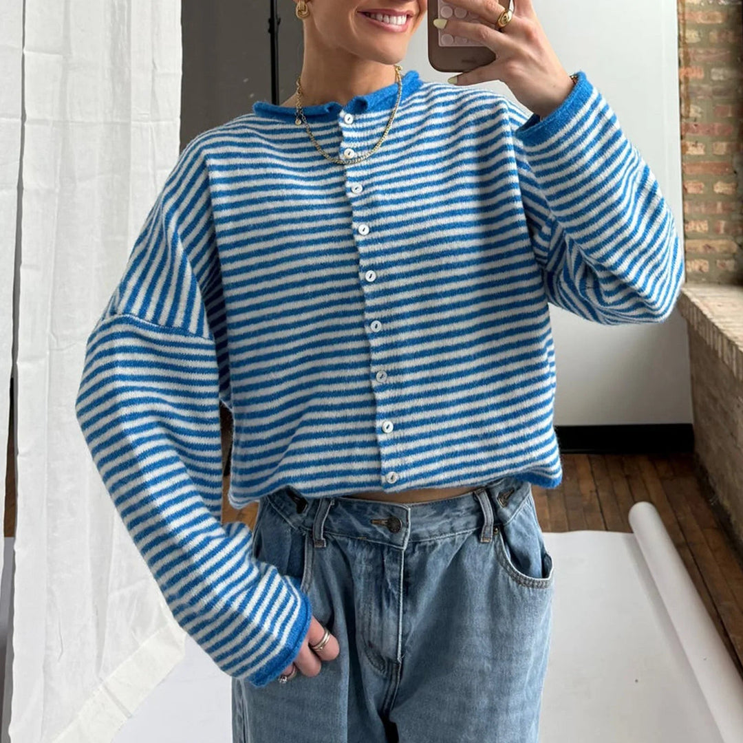 Abigail | Striped Cardigan Sweater with Button Front and Long Sleeves