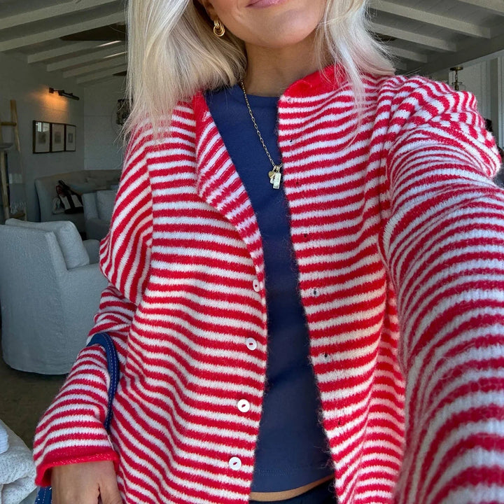 Abigail | Striped Cardigan Sweater with Button Front and Long Sleeves