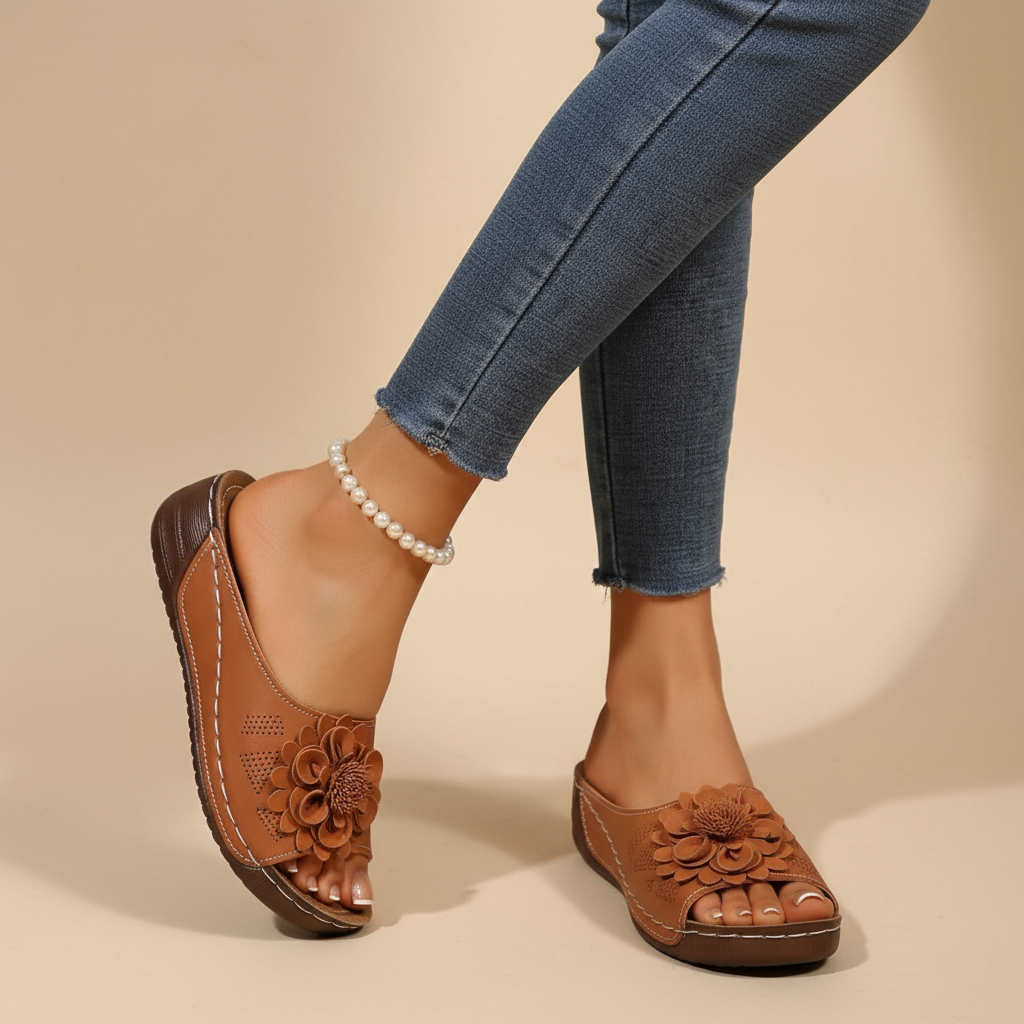 Amber | Orthopedic Sandals with Flower Detail and Perforated Upper