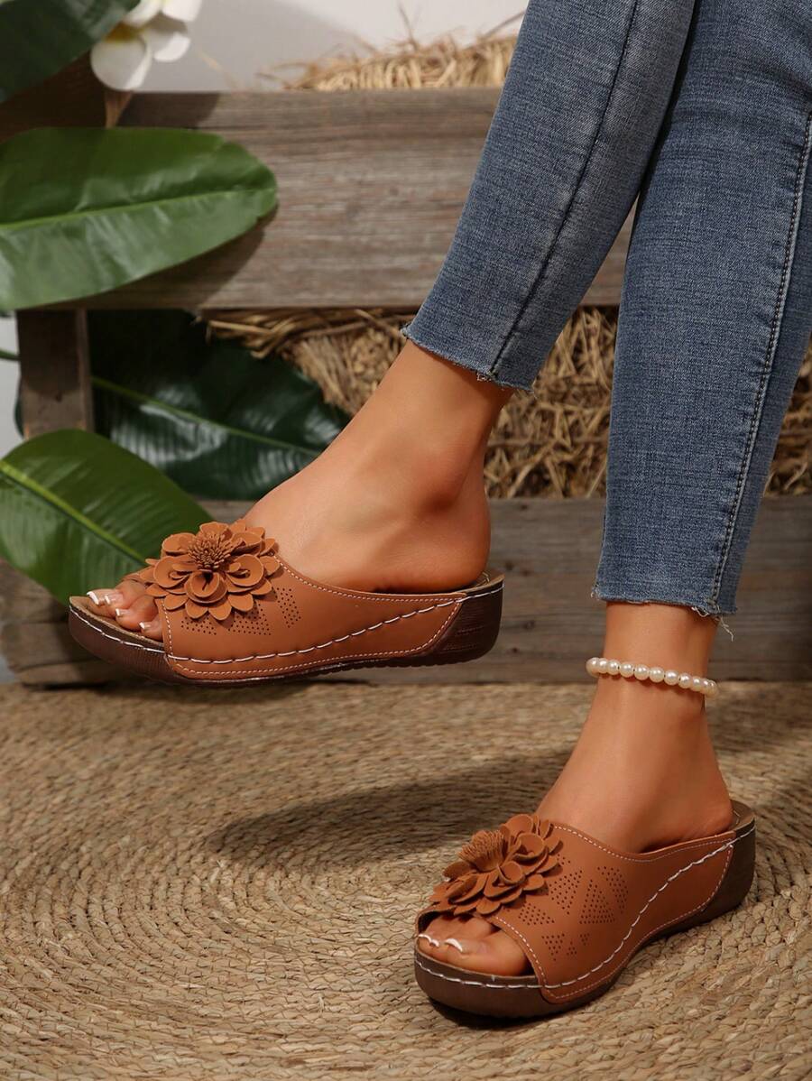 Amber | Orthopedic Sandals with Flower Detail and Perforated Upper