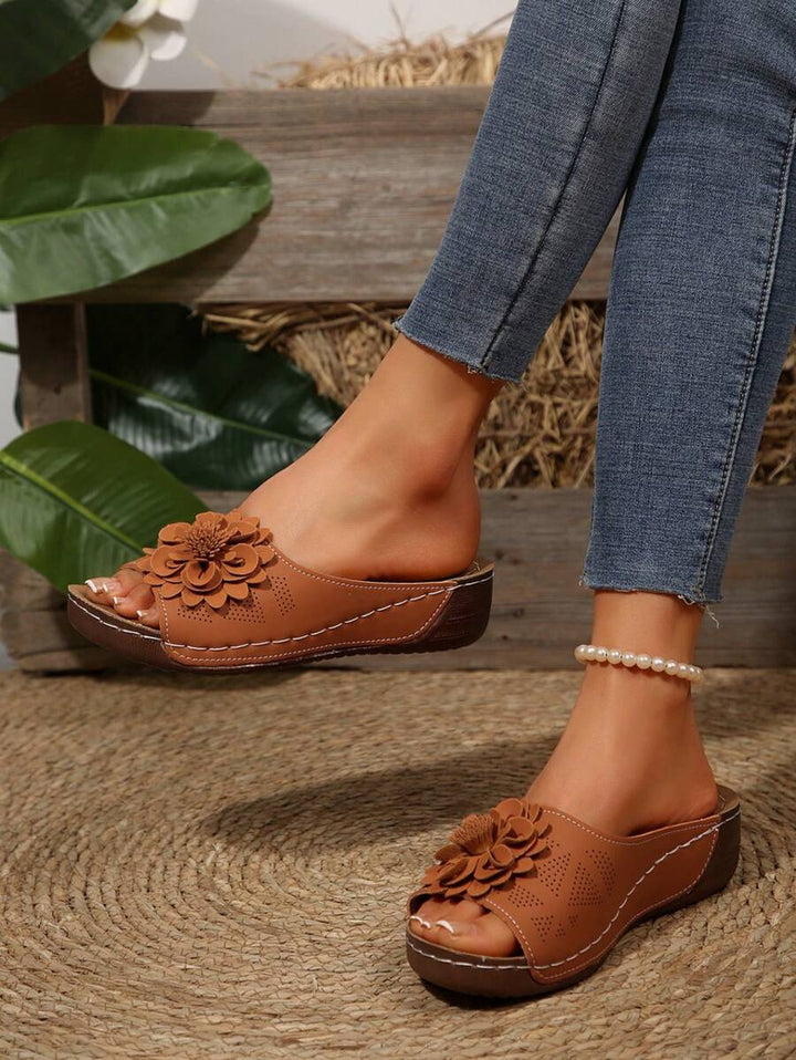 Amber | Orthopedic Sandals with Flower Detail and Perforated Upper