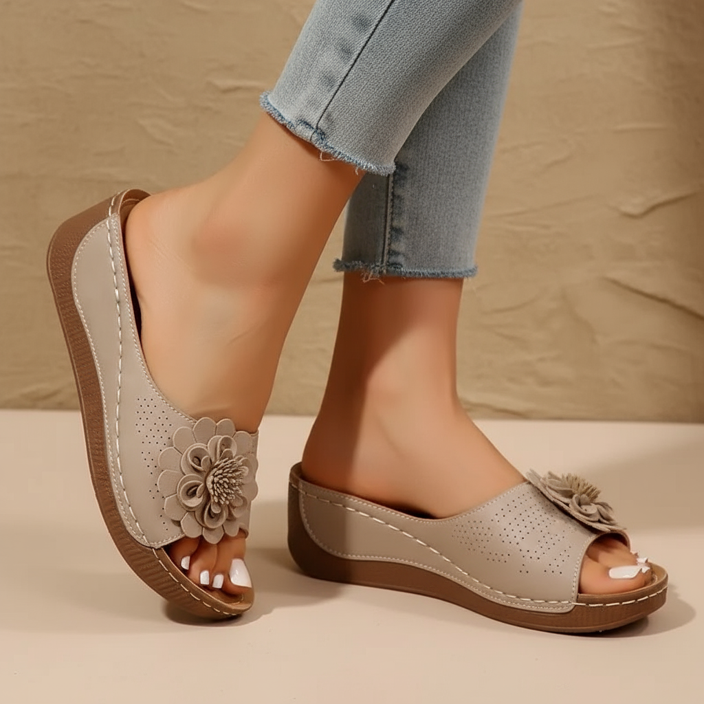 Amber | Orthopedic Sandals with Flower Detail and Perforated Upper