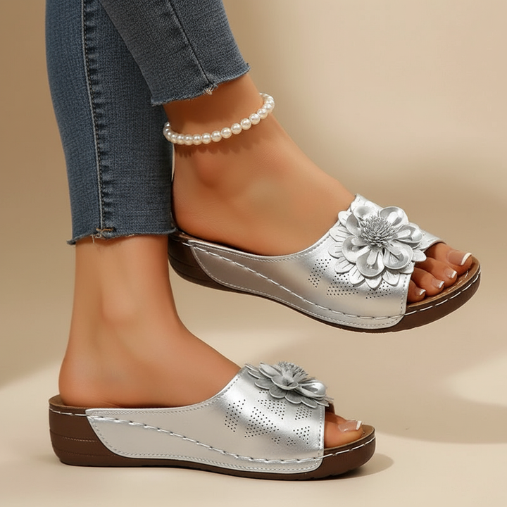 Amber | Orthopedic Sandals with Flower Detail and Perforated Upper