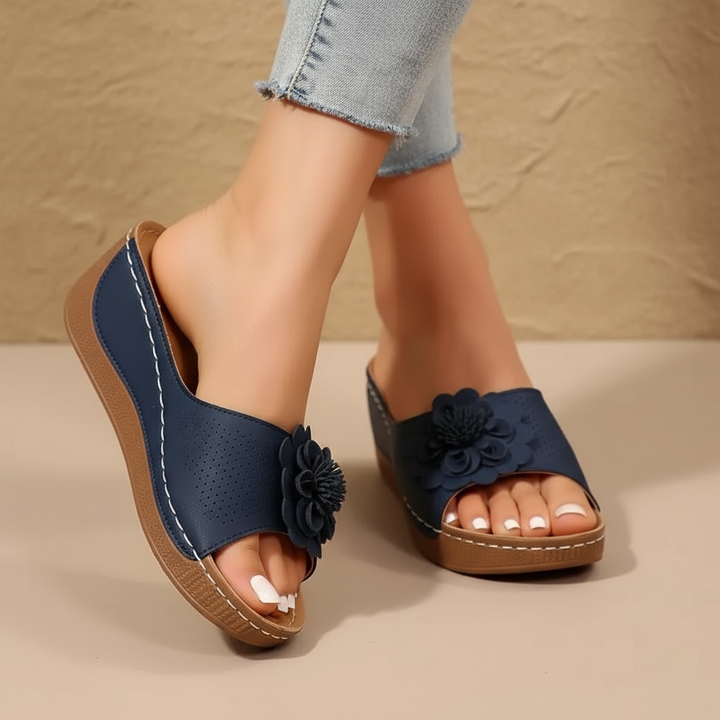 Amber | Orthopedic Sandals with Flower Detail and Perforated Upper