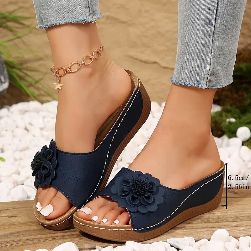 Amber | Orthopedic Sandals with Flower Detail and Perforated Upper